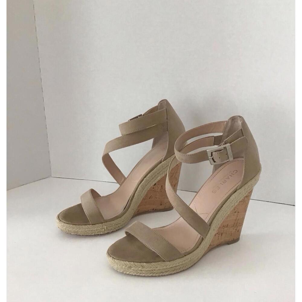Boho Casual Tan Suede Cork Wedges By Charles David Size 9